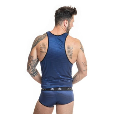 Top Uomo NAVALE in Raso Nero a Righe Blu Navy